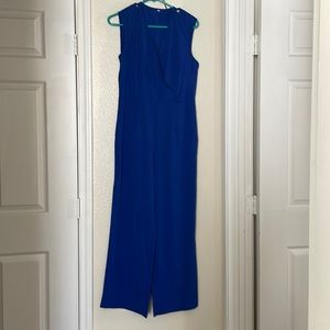 Blue jumper pull up no elastic or zippers, short sleeves.